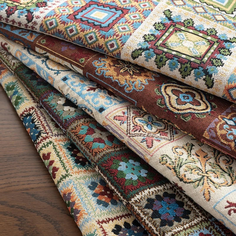 tissu patchwork ethnique polyester coton bleu vert rouge beige motifs géométriques floraux opaques tringle