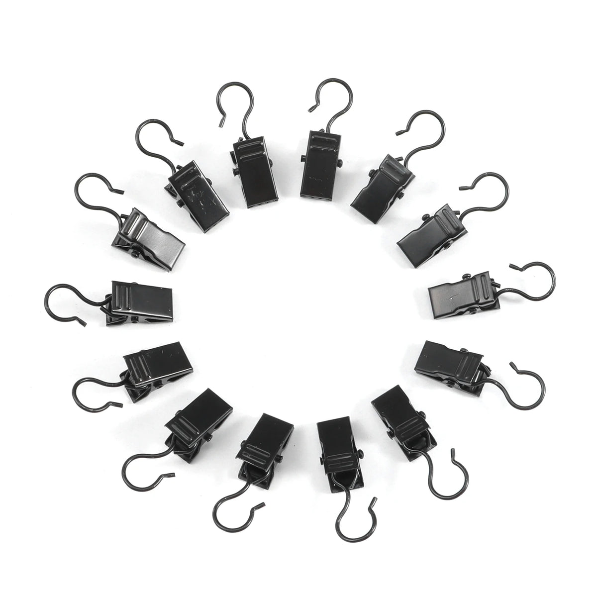 pinces rideau moderne métal fer noir unies opaques 30 pièces anneaux boucles robustes durables