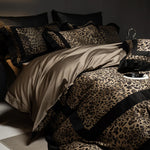 ensemble literie coton egyptien imprimé léopard marron noir ultra doux king queen