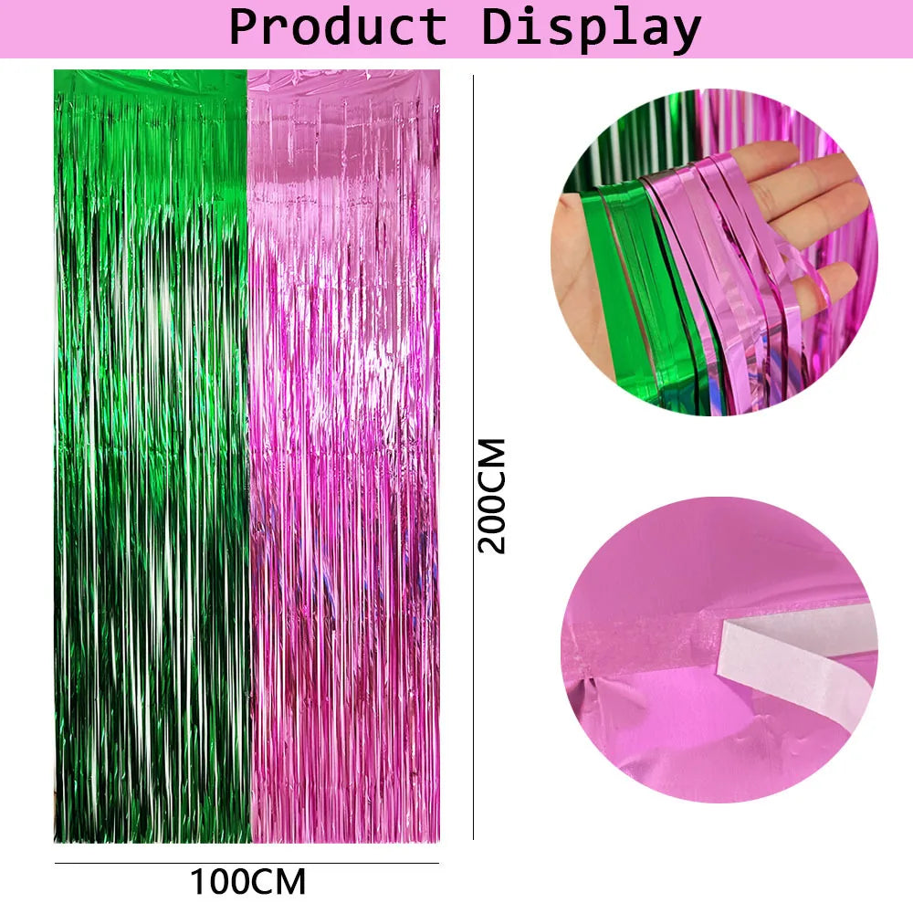 rideau festif vert rose rayures horizontales alternées opacité decoratif brillant adhésif 100cmx200cm 38cmx300cm mariage