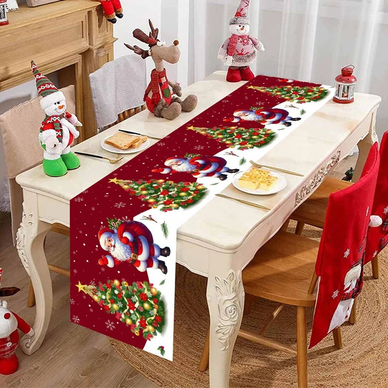 table noël chemin rouge blanche doré père noël flocons merry christmas festive