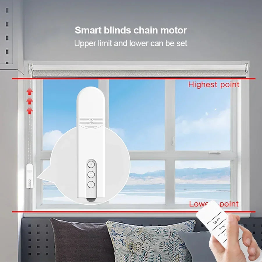 moteur store roulant blanc moderne adhésif boutons stop open close timer voice remote bluetooth