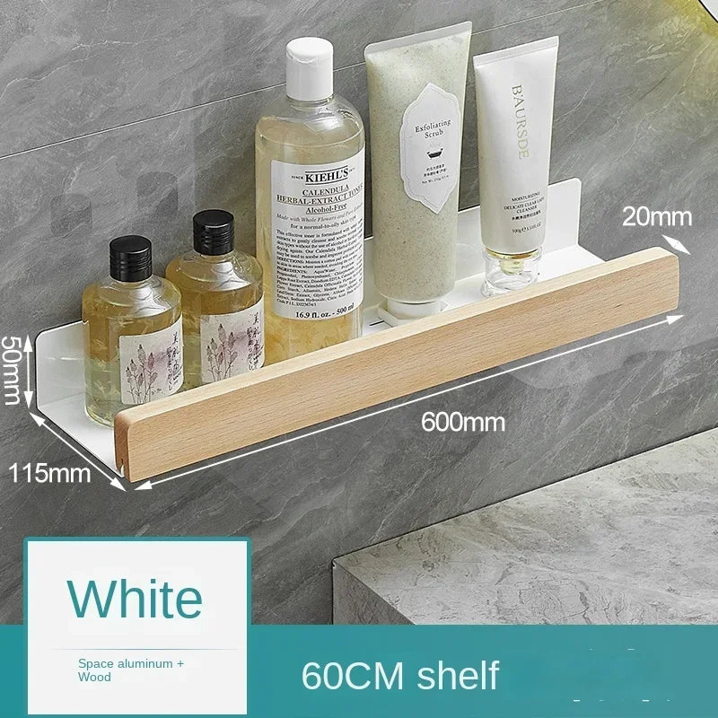 étagère murale bois noir moderne double niveau salle bain fixations vis support rangement