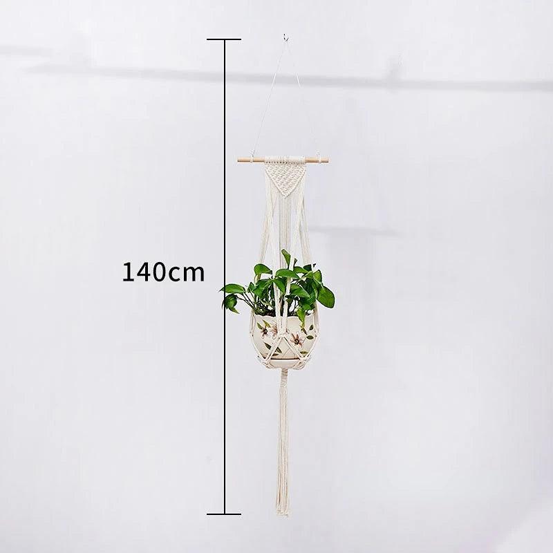support plante suspendue macramé boho rotin blanc sculpté main decoration maison balcon jardin anneau