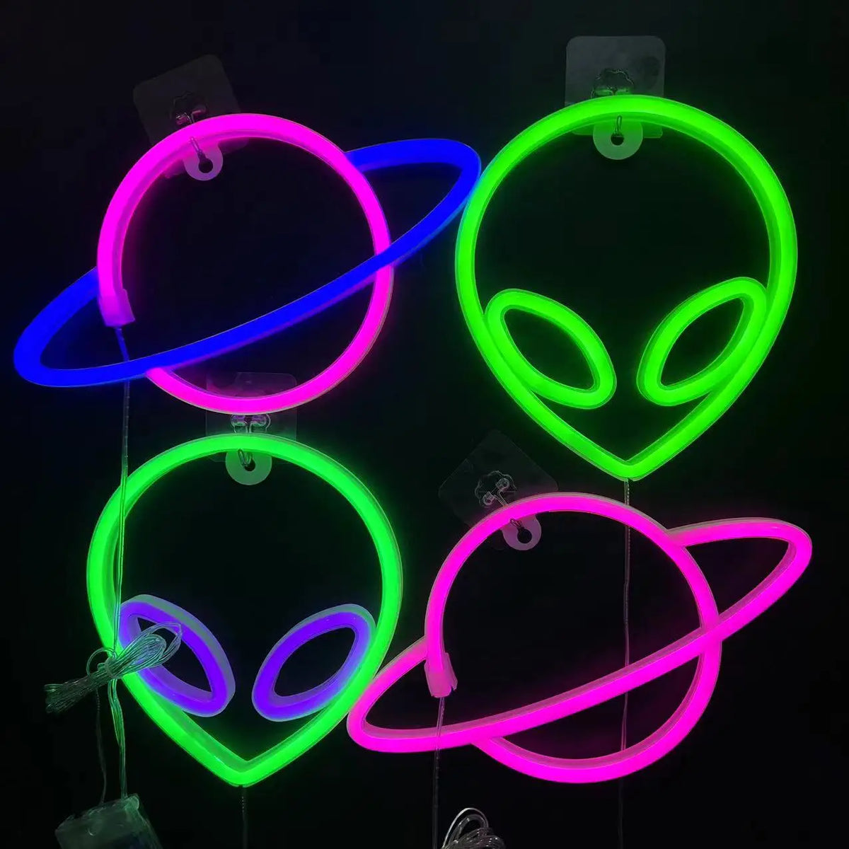 néon alien vert violet bleu rose planète saturne moderne lumineux fixations
