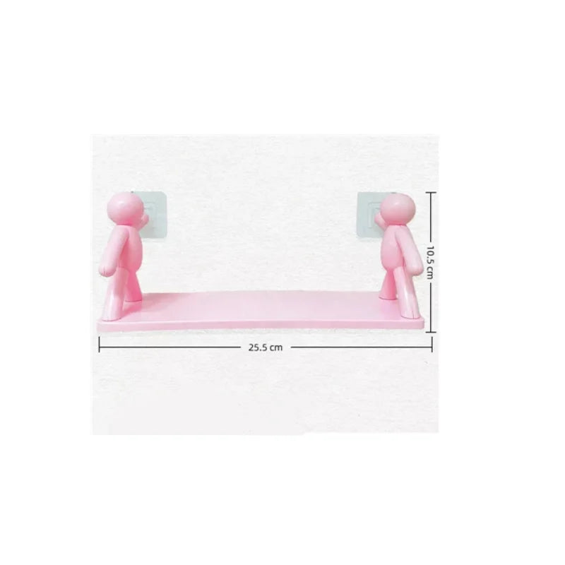 étagère murale moderne blanche rose adhésive cosmétiques brosses dents tasses condiments rangement salle bain