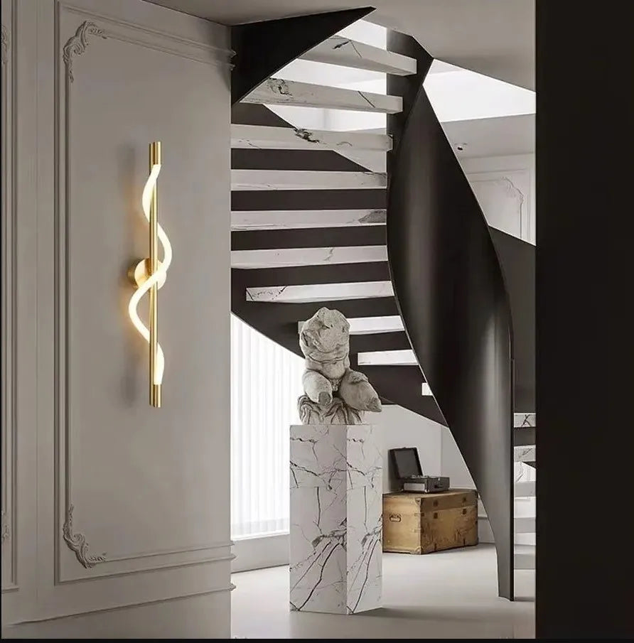 lampe suspension spirale moderne noir blanc doré élégante intérieur salon chambrehôtel