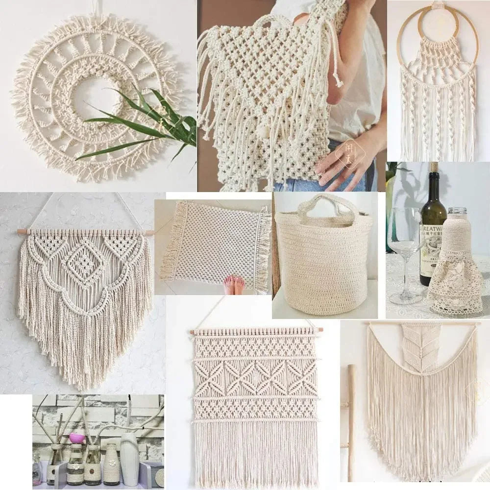corde macramé coton naturel beige clair texture tissée franges boho artisanal
