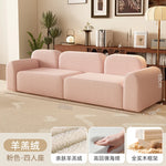 canapé moderne rose clair uni bois salon minimaliste 210cm 170cm 240cm coussins