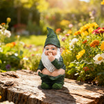 statue gnome jardin vert humour barbe blanche résine extérieure potager pelouse fleuri fantaisiste