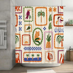 rideau douche tropical motif animaux océanique orangé crème bleu vert
