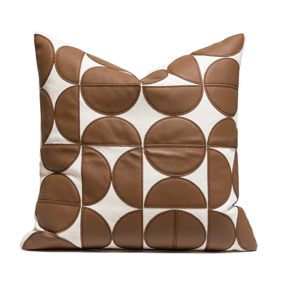 taies d'oreillers brodées contemporain 45x45cm marron clair motifs géométriques