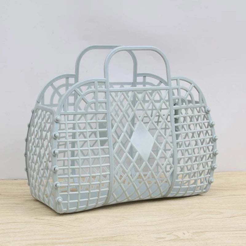 panier rangement vintage poignées filetage opacité violet rose bleu gris beige
