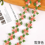 ruban decoratif brode fleurs feuilles 2cm largeur vert rose bleu orange mariage decoration ecologique