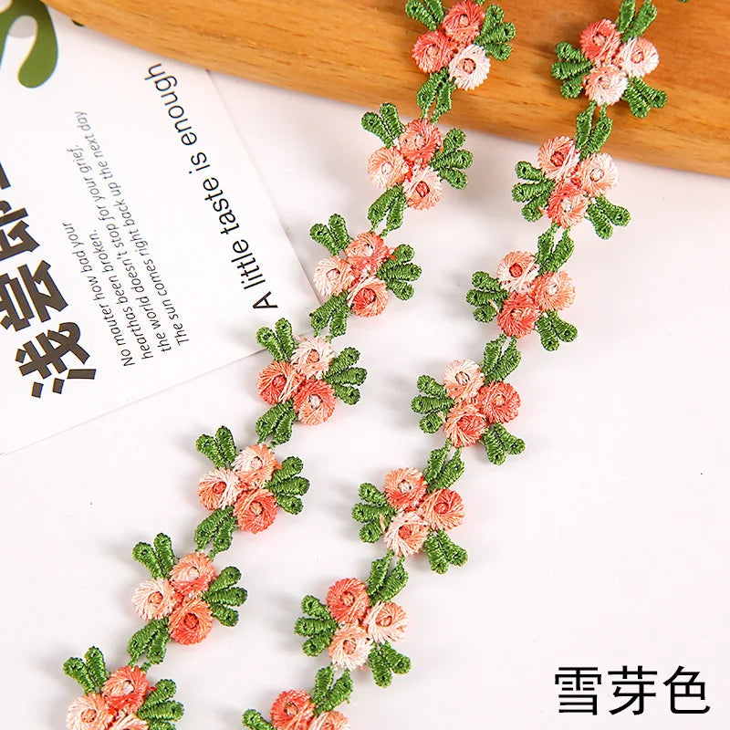 ruban decoratif brode fleurs feuilles 2cm largeur vert rose bleu orange mariage decoration ecologique