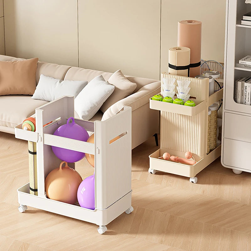 chariot rangement moderne roulettes tapis yoga boules fitness raquettes tennis bouteilles d'eau objets sportifs