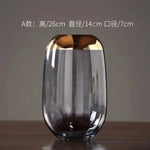 vase transparent moderne fleurs artificielles bleu doré élégant bouche vase 10cm largeur 16cm hauteur