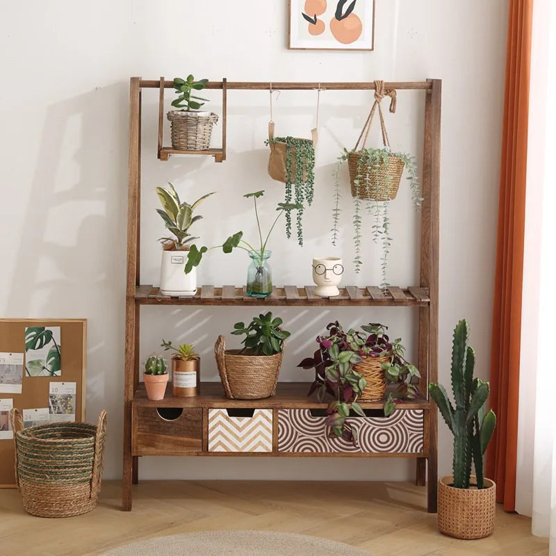 meuble étagères murales bois naturel moderne minimaliste niveaux tiroirs déco spider plant