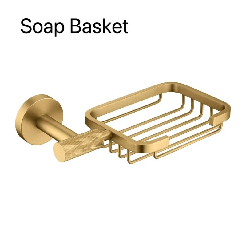 ensemble accessoires salle bain métal doré brossé porte savon serviette crochet mural