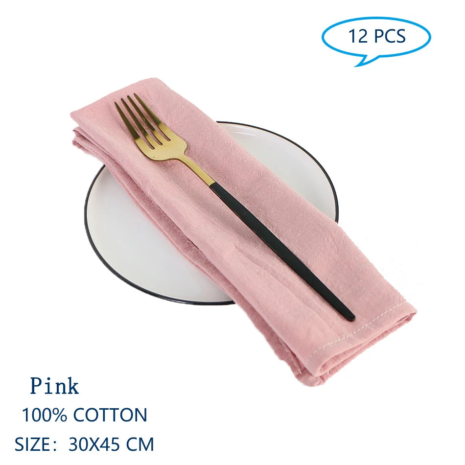 Serviette de table en coton rose de 30 cm sur 45 cm, lot de 12 pièces.