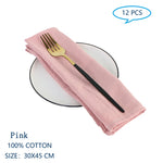 Serviettes de table en coton rose, de taille 30 x 45 cm, lot de 12 pièces.