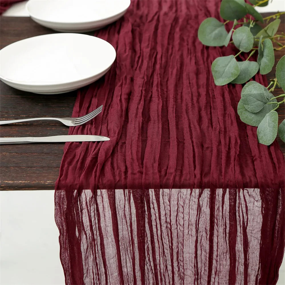 chemin table gaze coton rose pâle décoration mariage table boho rustique