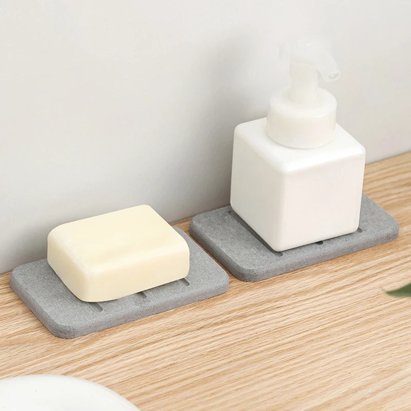 support savon moderne gris tissu imitation coton adhésif facile nettoyage antibactérien salon bain