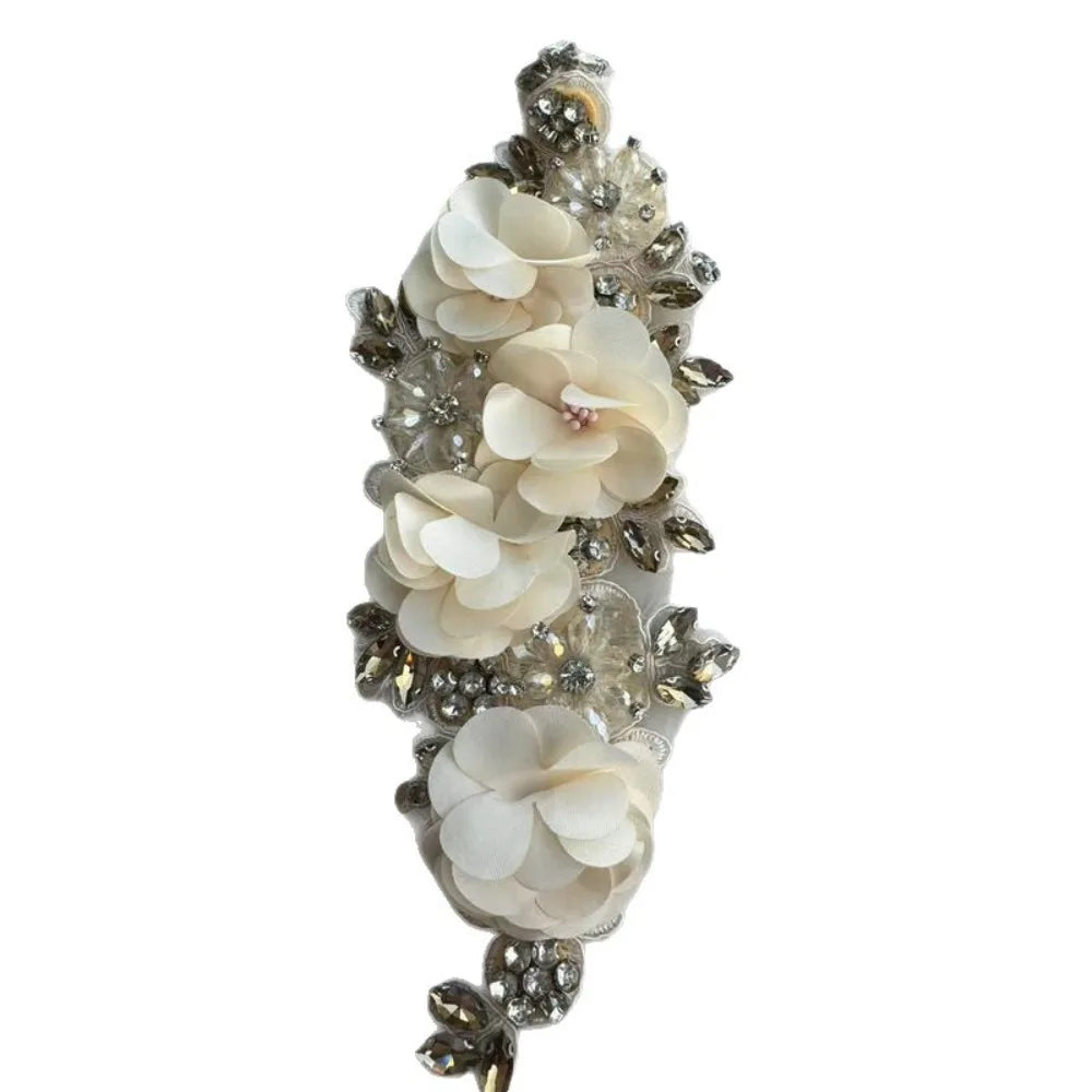 applique décorative fleurs artificielles strass vintage élégante vert foncé rose clair blanc bleu turquoise
