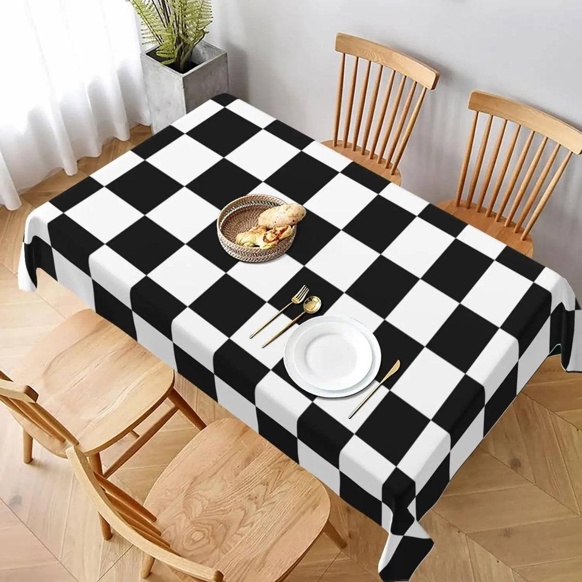 nappe imperméable carreaux noir blanche moderne cuisine réutilisable polyester table décoration fête mariage