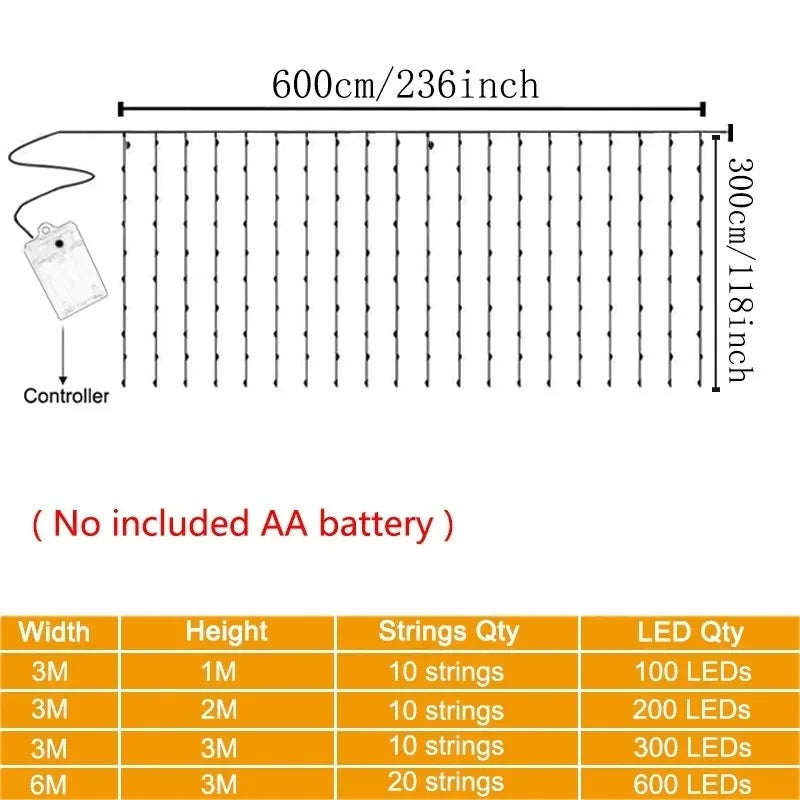 rideau lumineux led blanc chaud 600cm 300cm clips decoration noel moderne