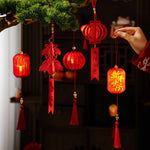 lanternes chinoises rouges anniversaire festives symboles chinois pompon ruban métal traditionnel