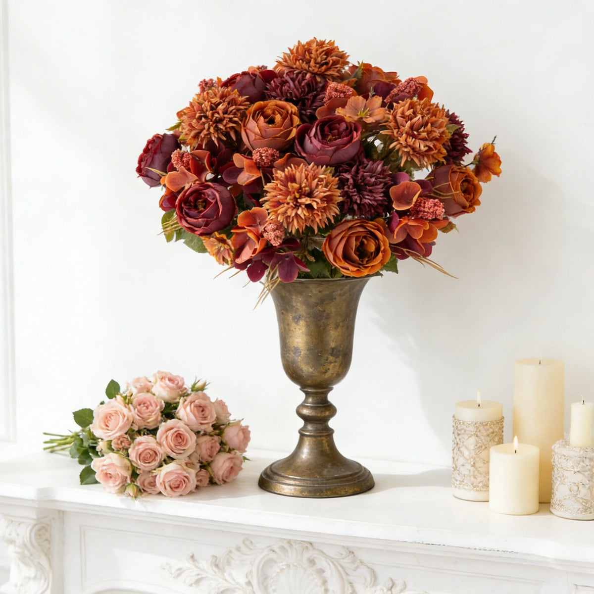 bouquet fleurs artificielles soie rose blanc mariage décoration intérieure classique anniversaire baby shower