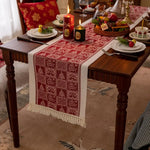 table noël chemin rouge cerfs sapins étoiles traditionnelle cuisine décorative 35x120cm 35x180cm 35x240cm
