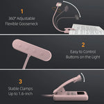 lampe lecture rechargeable rose pinces clipser minimaliste lumière blanc chaude froide usb portable