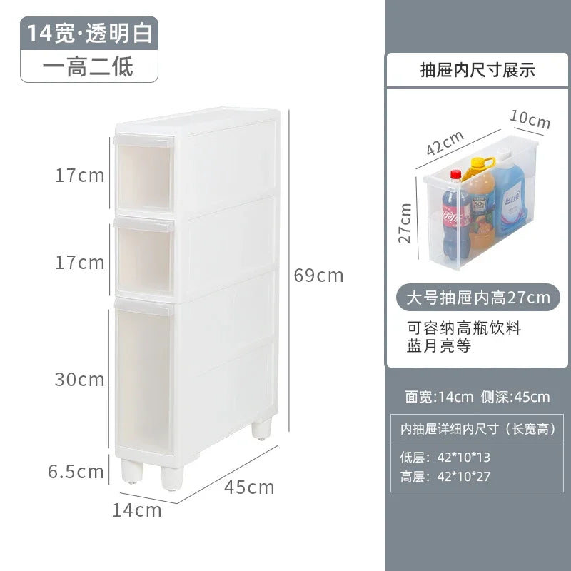 meuble rangement modulaire blanc boîtes transparentes roulettes organisation maison moderne