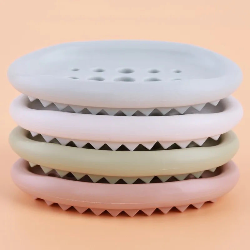 porte savon silicone vert pastel rose clair blanc bleu moderne minimaliste rond ajouré antidérapant