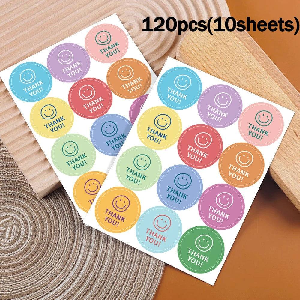 sticker thank you multicolore smiley enfantin joyeux boite cadeau emballage festif 120 pièces 10