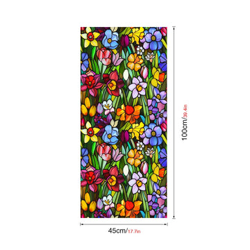 film fenêtre décoratif adhésif fleurs stylisées art deco multicolore blanc rose vert jaune bleu