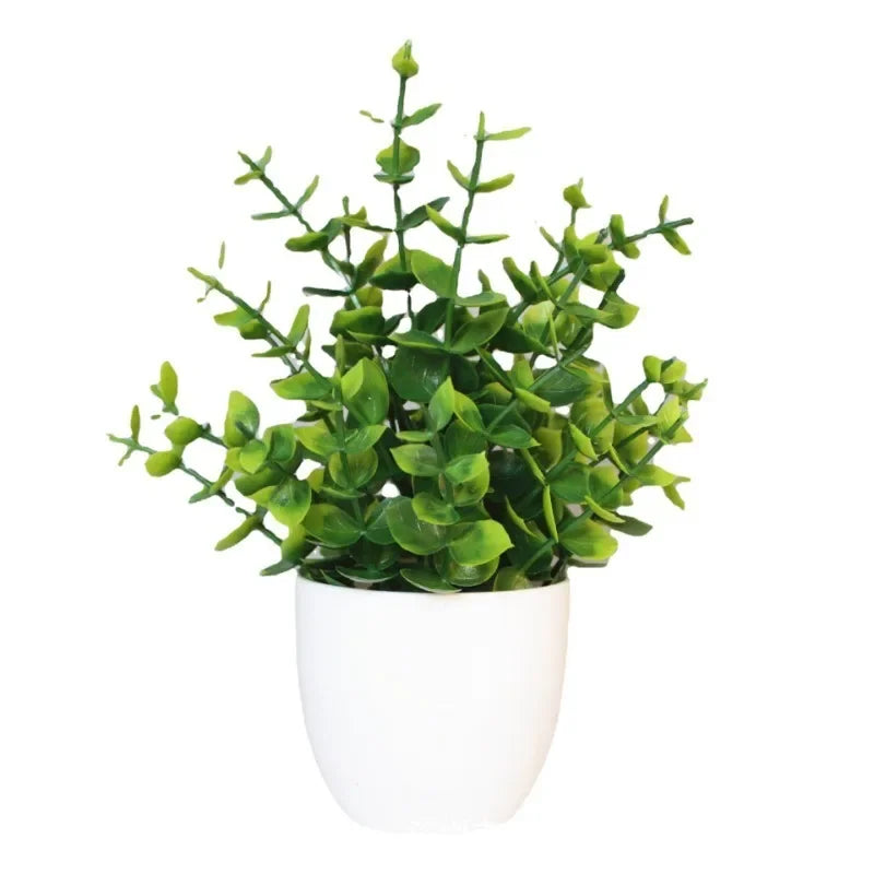 plantes artificielles vertes modernes décoration intérieure extérieure pot blanc feuilles fines exposition ordinateur