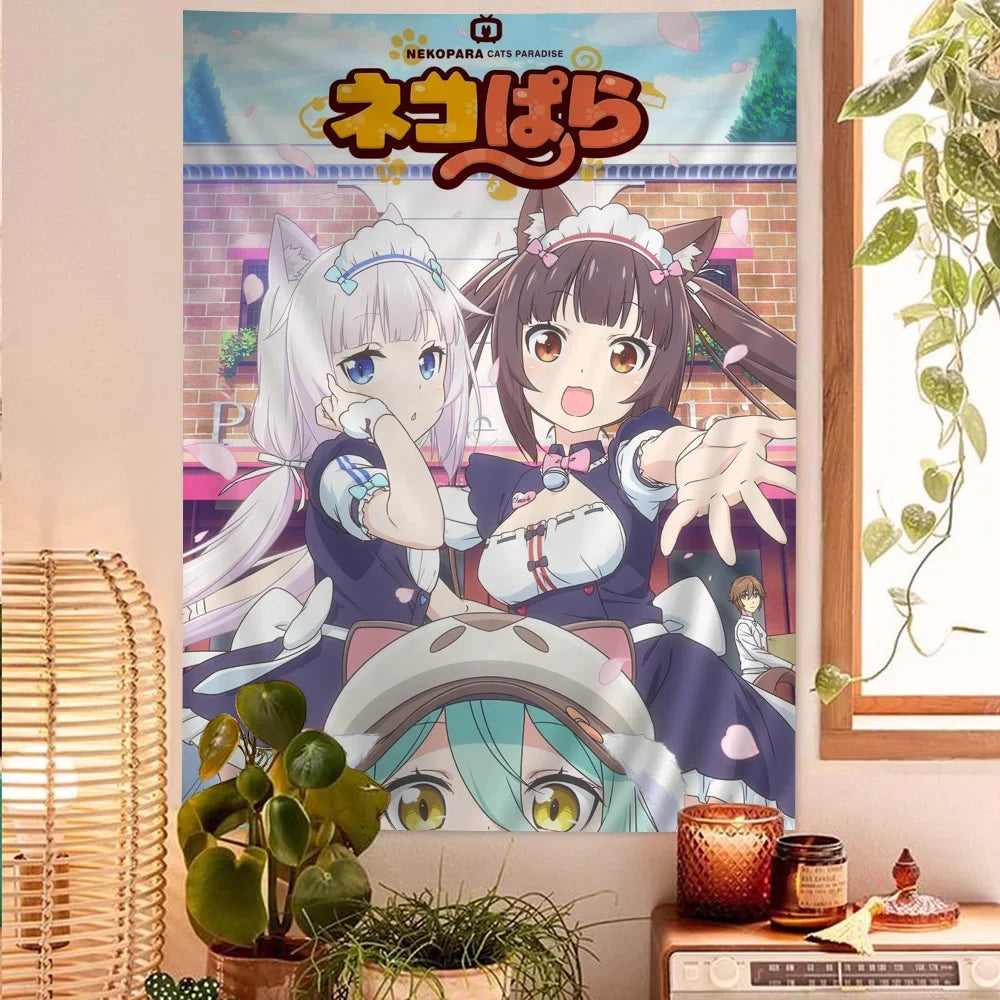 tapisserie anime personnages coiffures vetements rose blanc bleu opacité decoration intérieure japonais science fiction