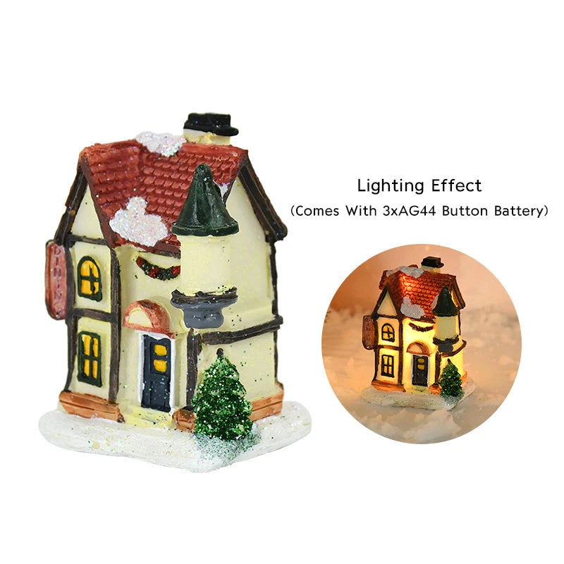 décorations noël miniatures maison bois naturel rustique vintage porte fenêtre led