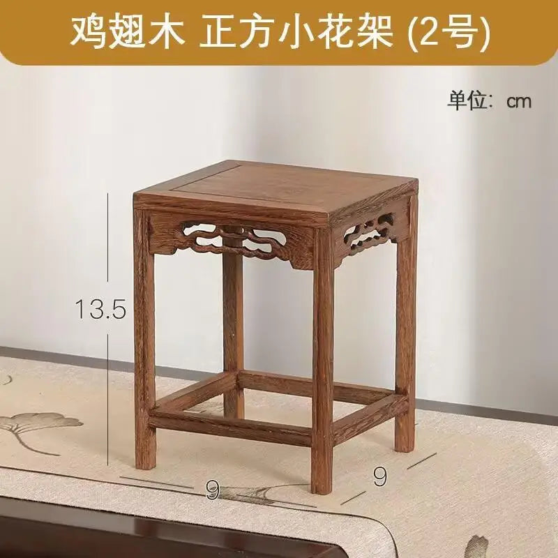 présentoir bois sculpté banc traditionnel marron foncé classique meuble rétro décoration maison figurines plantes