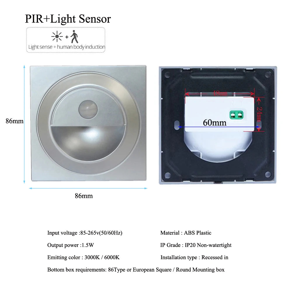 lumière murale led capteur pir moderne interrupteur noir blanc doré fixations vis