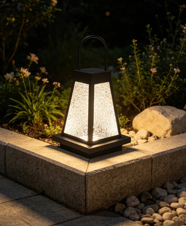 lanterne moderne extérieure étanche noir texture translucide éclairage paysager sol ip65 led assemblage