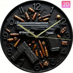horloge murale thème militaire pistolets balles bois noir bronze quartz