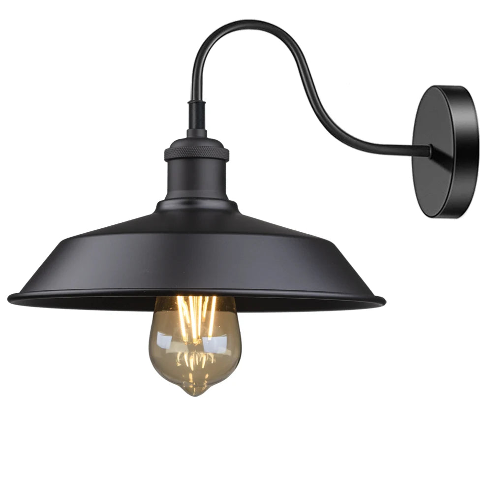 lampe murale industrielle vintage noir doré abat jour mat éclairage entrée chambre étude salle