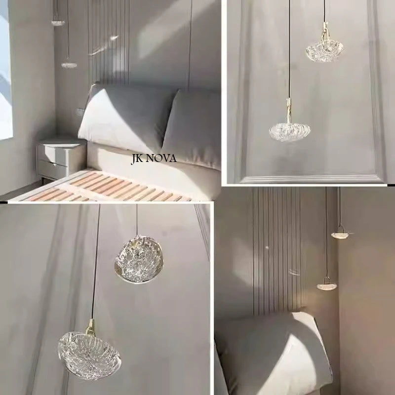Lampe suspendue bleue pour chambre à coucher avec éclairage LED