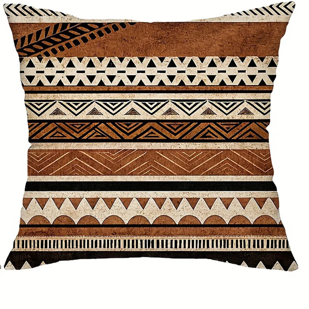 taies d'oreiller motifs géométriques multicolores ethnique polyester peachskin opacité décoration maison hospitalière 45x45cm