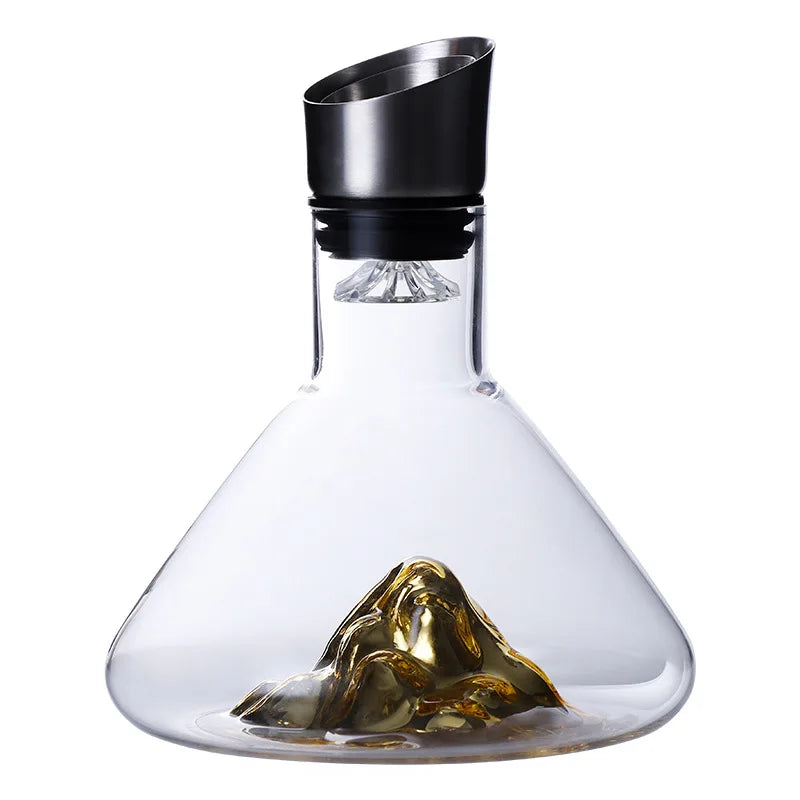 carafe vin transparente montagne dorée moderne 1,5 litre aérateur intégré