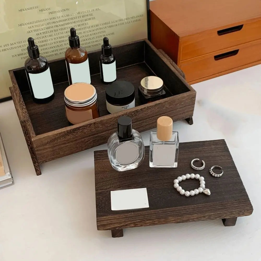 plateau bois moderne marron foncé capacité cosmétiques rangement bijoux déco